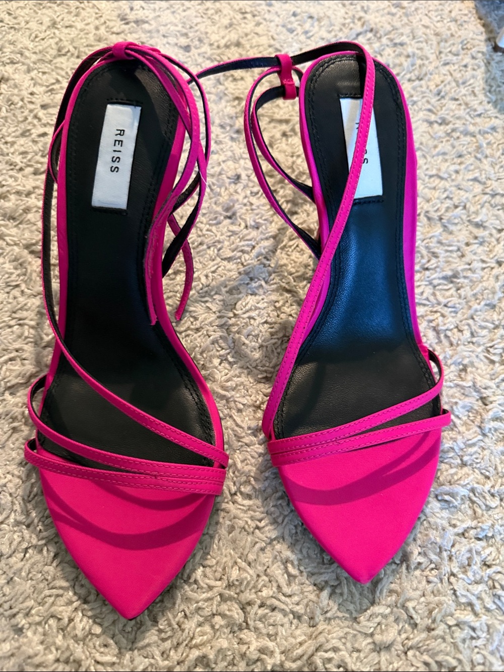 Reiss Fuchsia Strappy Pointed-Toe Ankle-Tie Heels